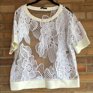 Lafayette 148 New York Floral Lace Blouse in White and Cream